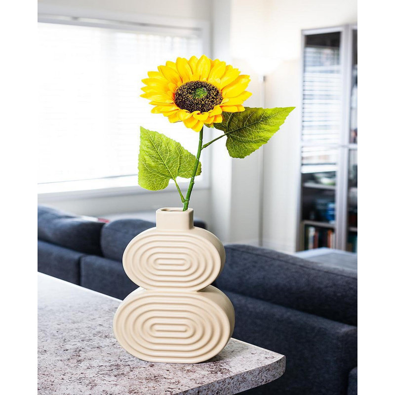Abstract Faces Vase, 2.5" H x 6.5" W x 10.5" D, Matte Yellow