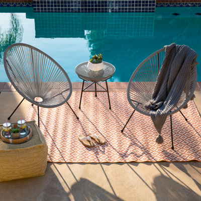 Harijs 3-Piece All-Weather Patio Acapulco Bistro Furniture Set w/ Rope, Glass Top Table