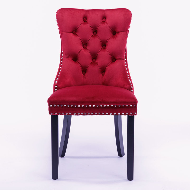 Wine Red Velvet Wing Back Parsons Side Chair Set