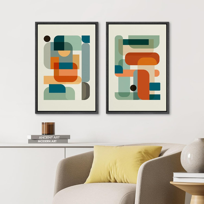 Forme Mid-Century, Mid-Century, géométrique, blocs de couleurs, collage, formes abstraites, œuvre d'art moderne, chambre à coucher minimaliste