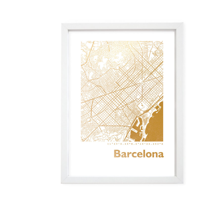 Barcelona Map - Single Picture Frame Print, 42.5cm H x 32.5cm W x 3.5cm D