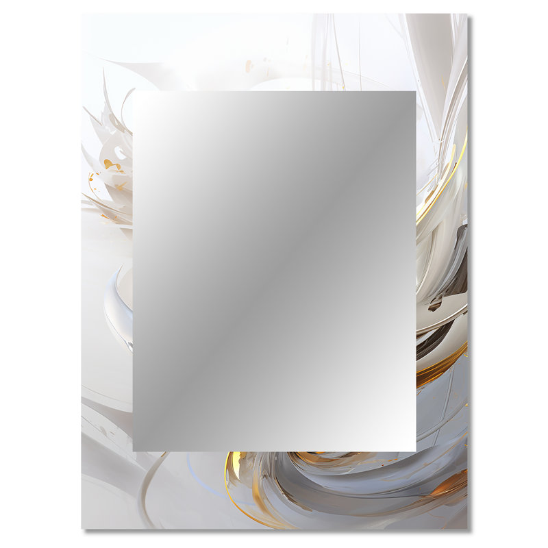 Fractal Gold Sphere On White I - Fractals Unique Wall Mirror, Modern Mirror, Printed Metal Art, 40" x 30"
