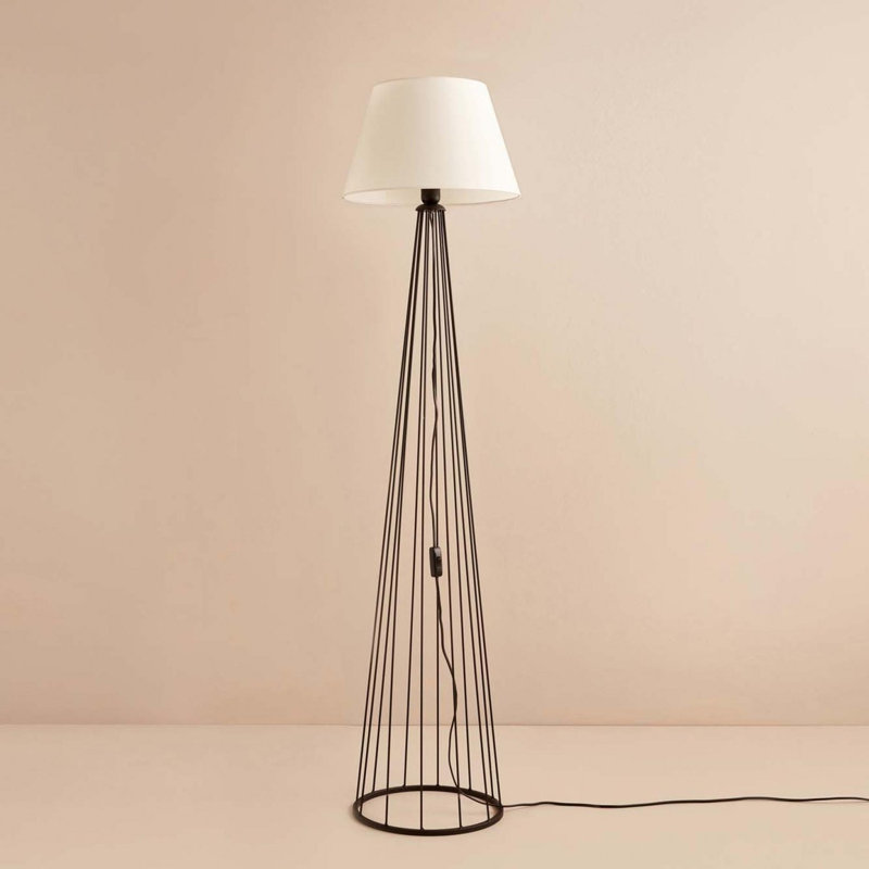 Stylish Floor Lamp with 100% Fabric Shade, 56.7 in Tall | Durable 100% Metal Frame, 15 in Diameter Cap | E27 Socket, Max 40W | Elegant White and Black Design, Perfect for Living Room, Bedroom, or Office