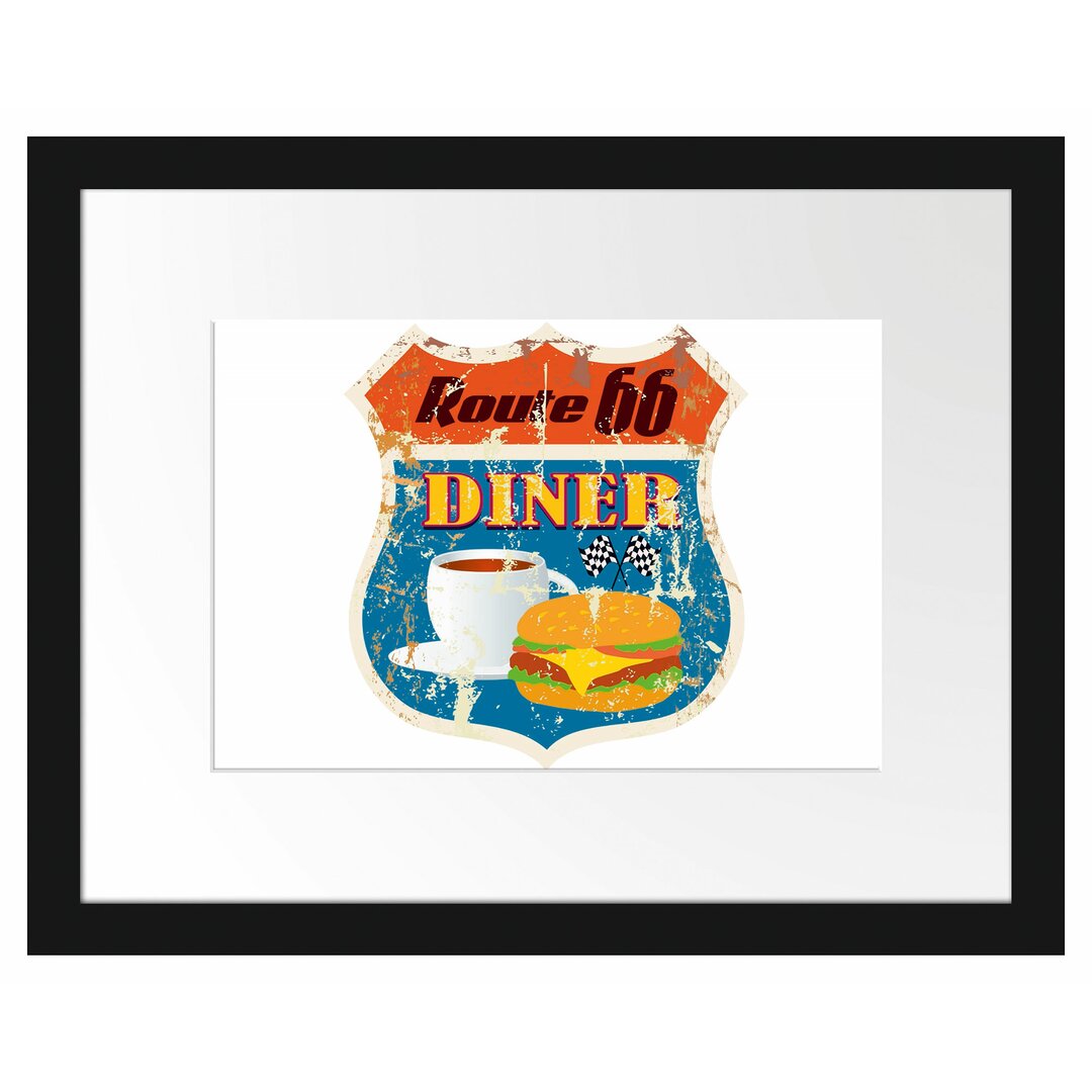 Gerahmtes Poster Altes Route 66 Schild Diner