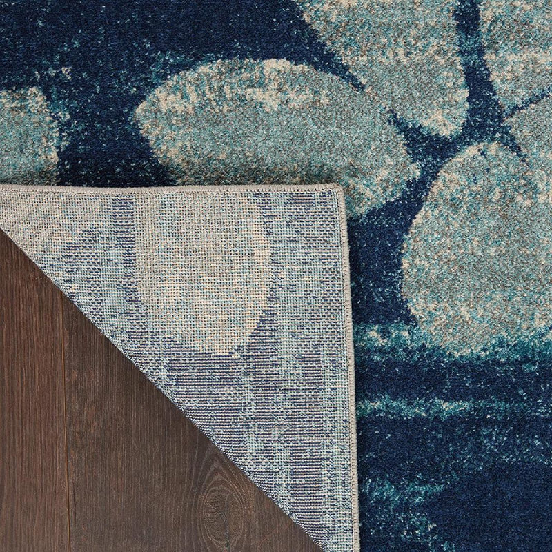 Tapis bleu à motif floral Leeming, Rectangle 6 pi x 9 pi