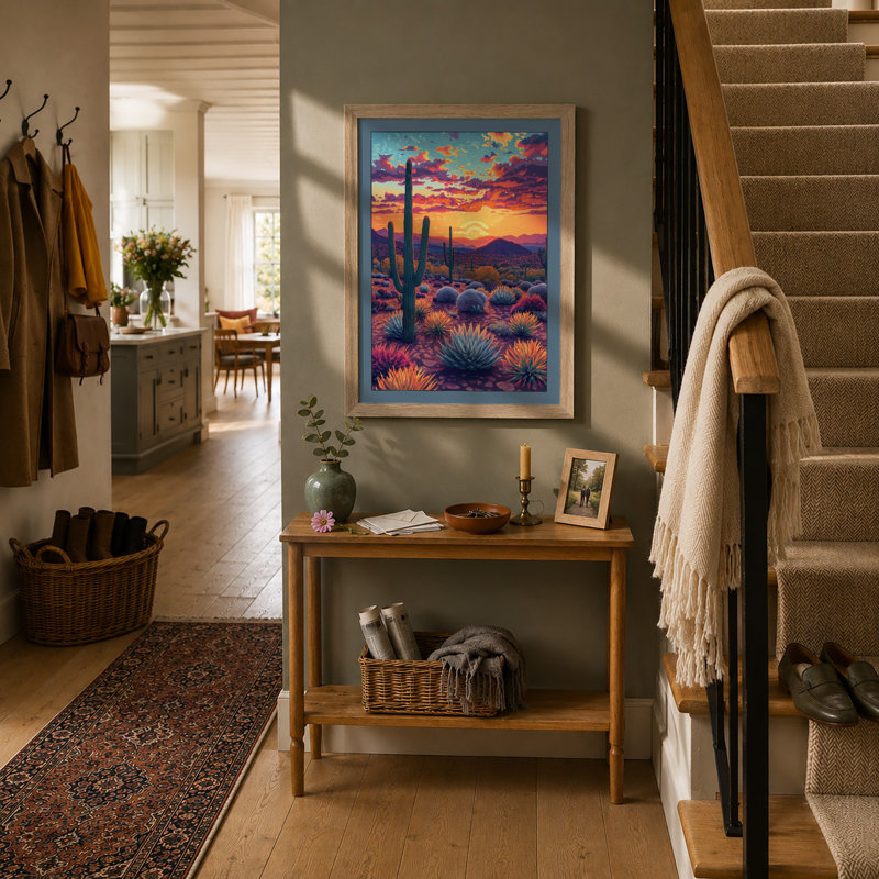 Desert at Dusk Landscape - Framed Print, A1 - 84.1 x 59.4 cm, Oak