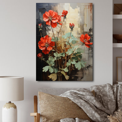 " Red Geraniums Scarlet Bloom Patchwork I "
