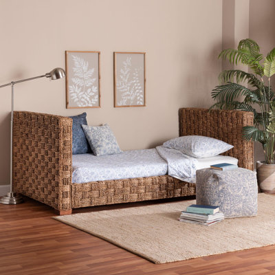 Bali & Pari Rhinos Handwoven Seagrass Daybed – Twin Size Coastal Boho Bed Frame With Basketweave Design by Bayou Breeze