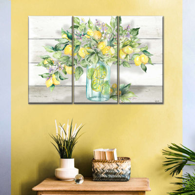 «Watercolor Lemons in Mason Jar Landscape», impression sur toile tendue 3 pièces