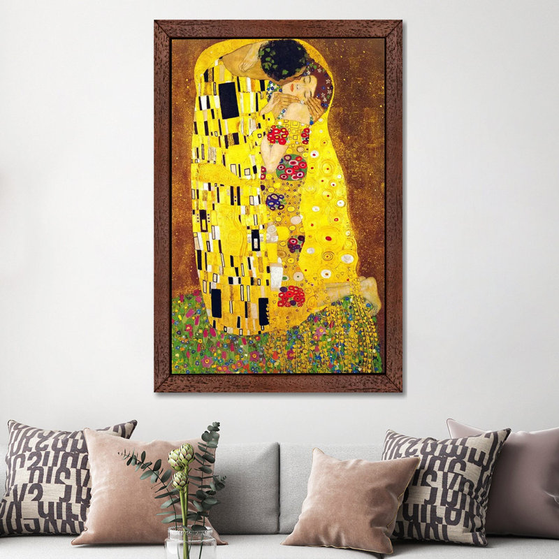 The Kiss by Gustav Klimt - Painting on Canvas, Brown Floater Framed, 66.04 cm H x 45.72 cm W