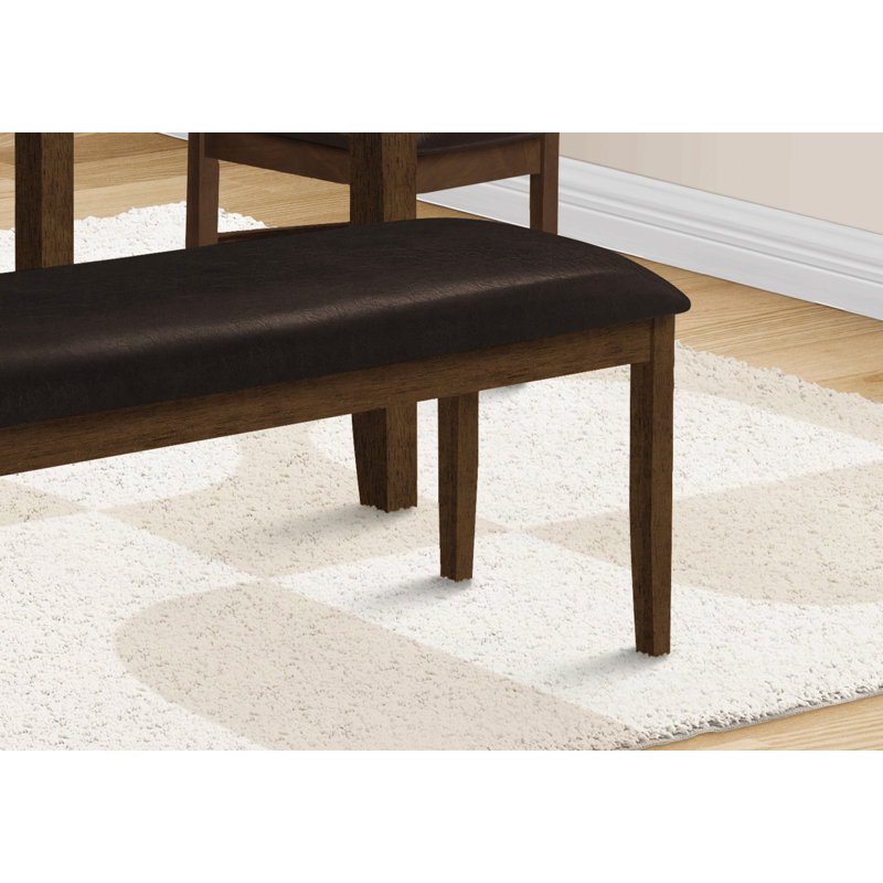 Bench, 48" Rectangular, Dining Room, Entryway, Hallway, Kitchen, Upholstered, Wood, Brown Solid Wood, Brown Leather-Look, Transitional