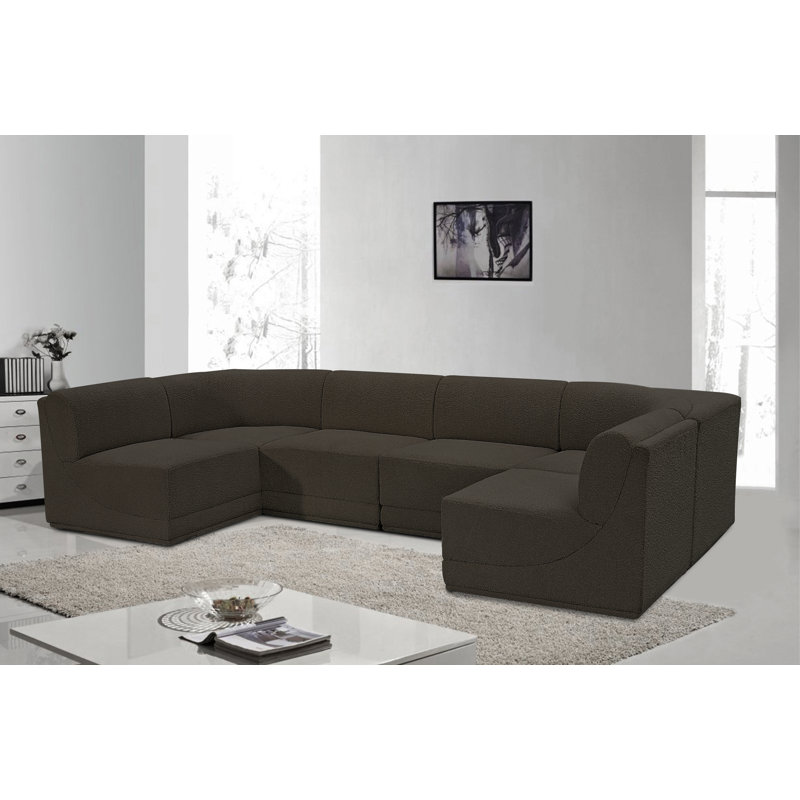 Canapé modulaire rembourré 6 pièces Ollie, Tissu brun bouclé