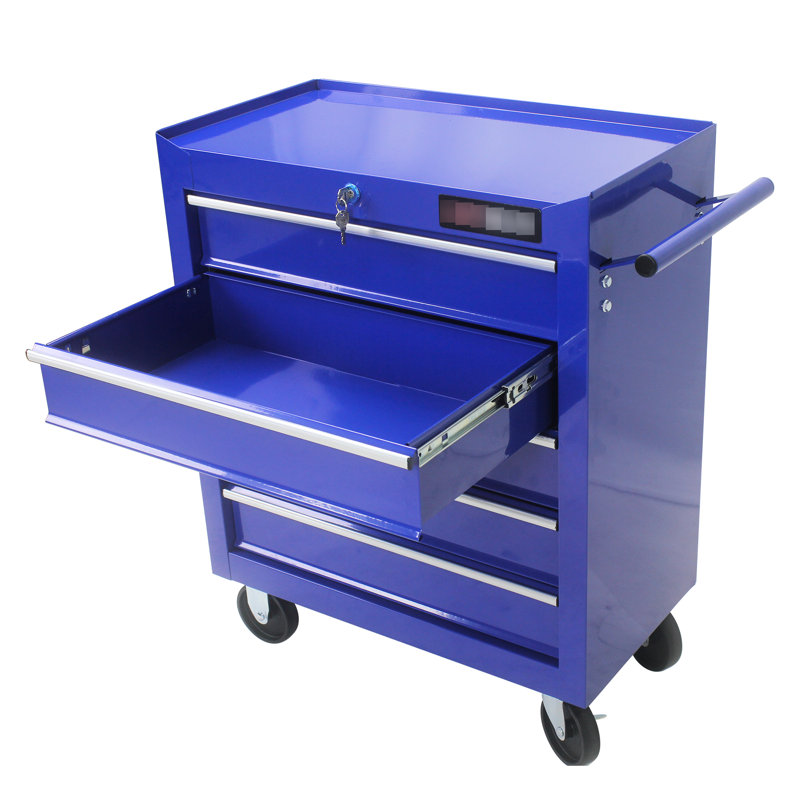 Coffre à outils bleu avec 5 verrous et 4 roulettes portatives pour le garage, Bleu