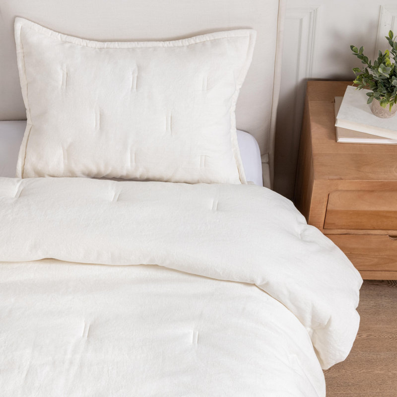 Talia Linen Comforter Set, Twin 1 sham + 1 comforter, White