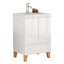 Ensemble de meuble-lavabo moderne 24 po avec lavabo, meuble-lavabo avec 2 portes et 1 tiroir, système anti-égratignures, conception sans poignée, pieds en bois massif naturel, lavabo en céramique, assemblage facile, blanc brillant