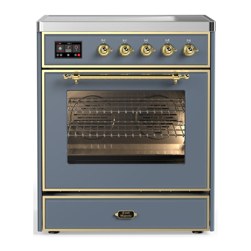 Cuisinière à induction 30 pouces avec 4 éléments à induction en bleu-gris (garniture laiton) Majestic III Series, Bleu gris