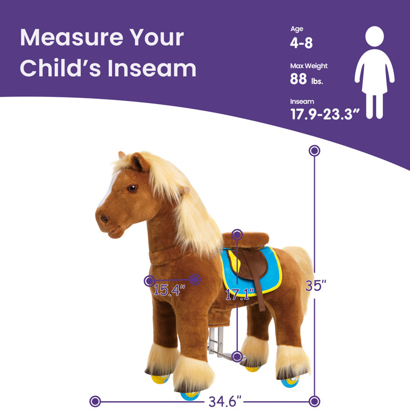 Cheval d'équitation brun modèle X, H 35 po x l 15,4 po x P 34,6 po