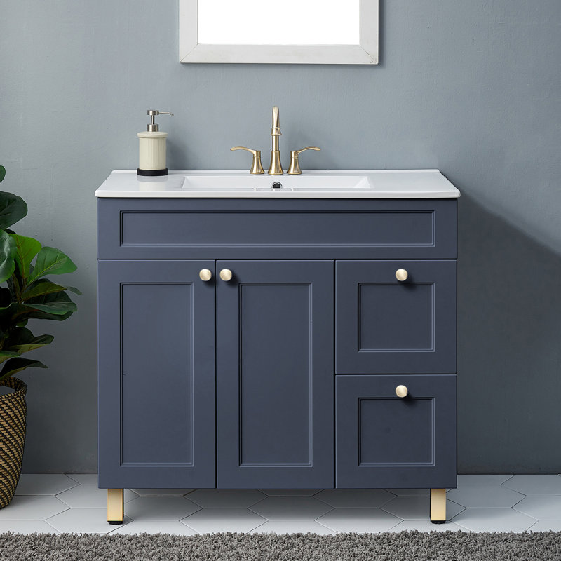 Quadira 36" Modern Blue Free-Standing Single Bathroom Vanity Set with Storage
