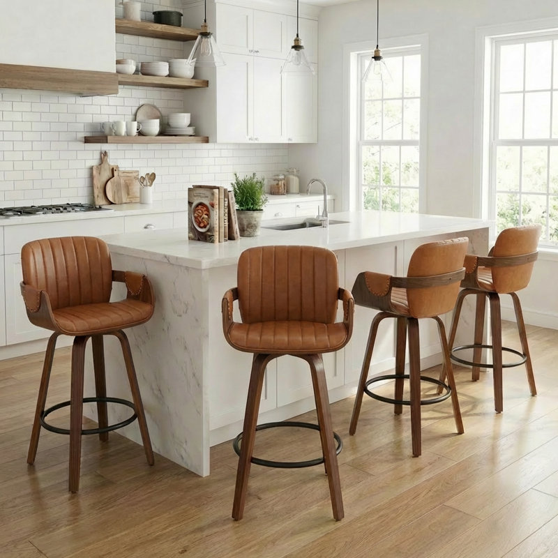 Youngstown Upholstered Swivel Counter Stool With Wood Frame, Brown