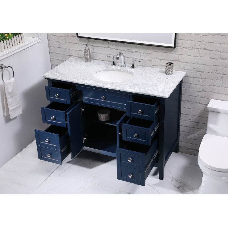 Ensemble de meuble-lavabo simple 48 po Ain, Blanc de Carrare, Bleu