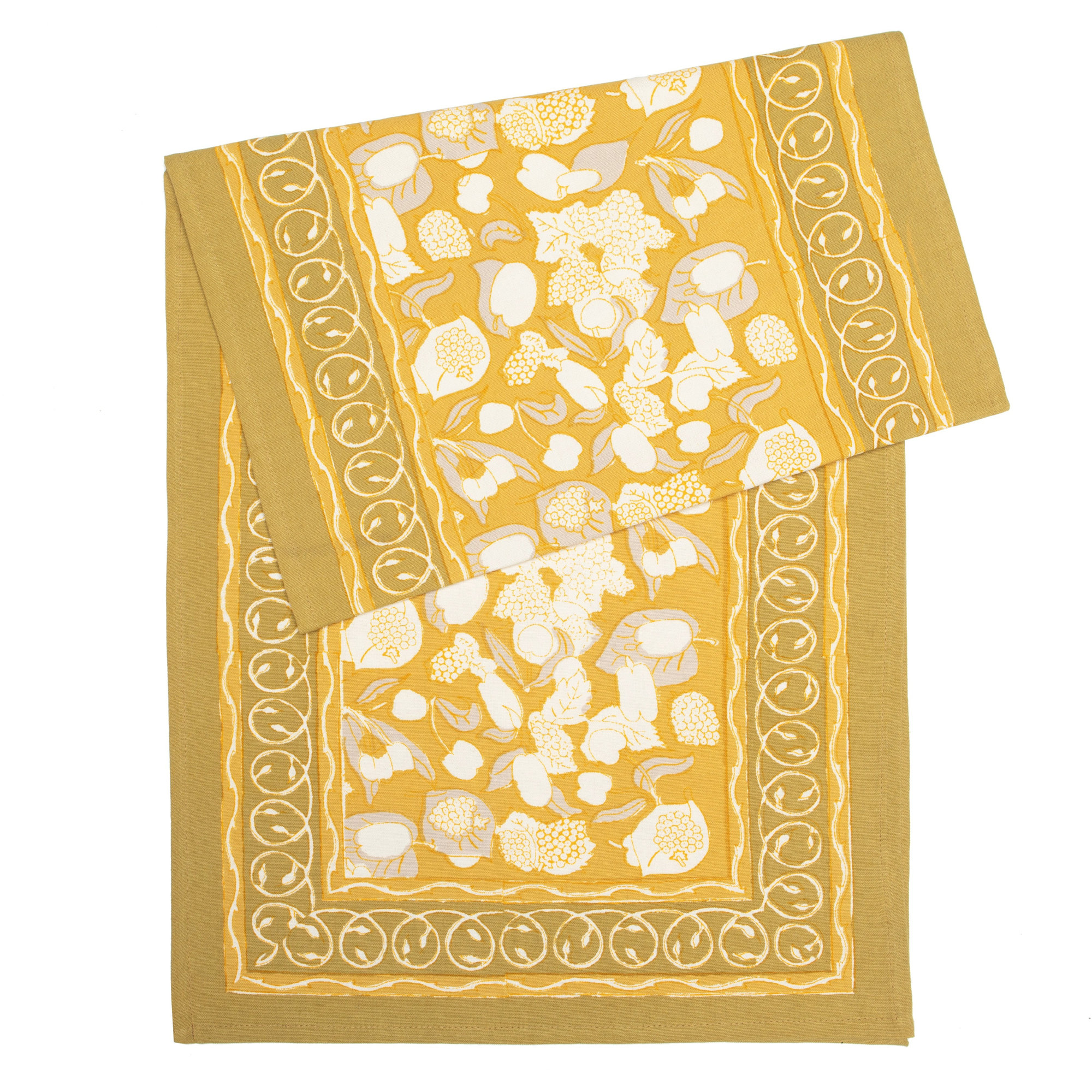 Bryssa Floral Table Runnner, 90" x 16", Mustard/Gray