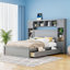 Lit en bois massif gris avec rangement intégré et grand lit avec prises de charge intégrées-474891902