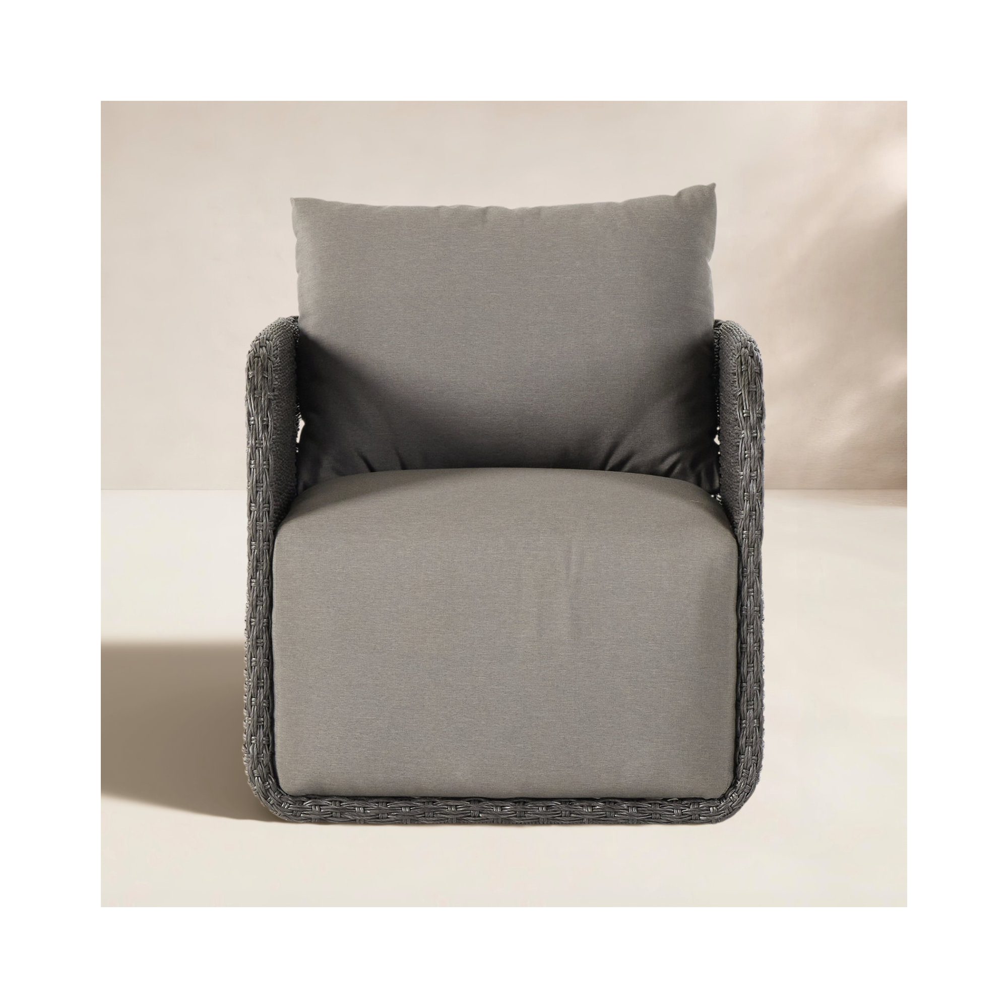 Poillucci Swivel Wicker Outdoor Lounge Chair, Venao Charcoal, Olefin, Vingtage Coal