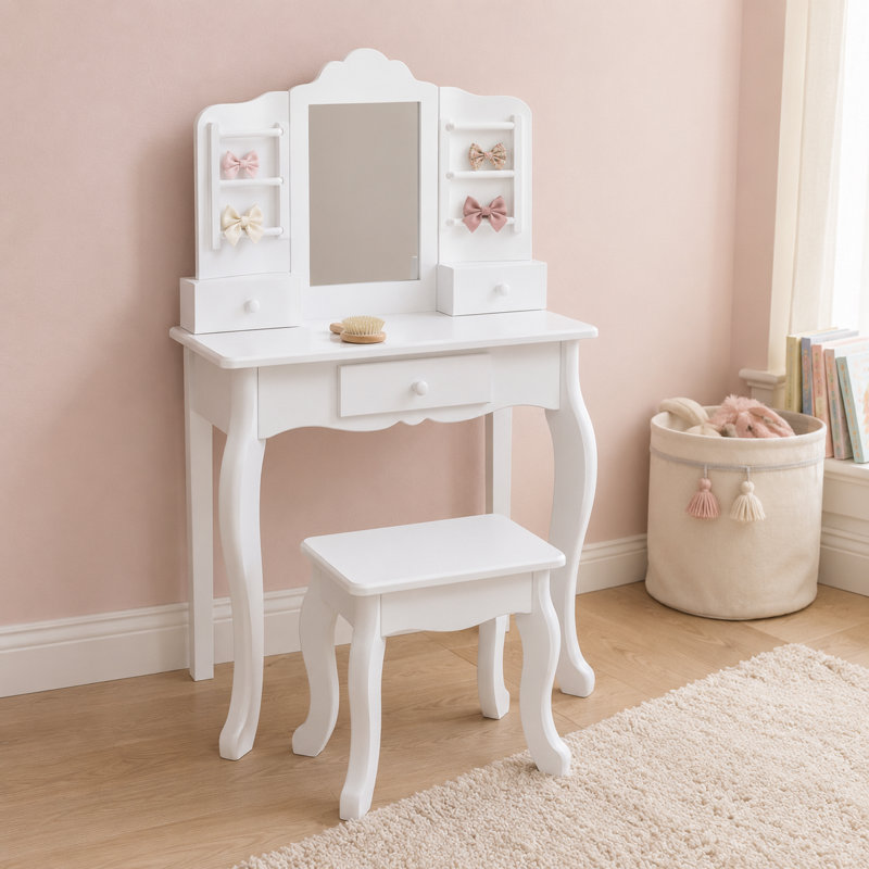 Teamson Kids Little Princess Ensemble de coiffeuse et de coiffeuse avec miroir et organisateurs de bijoux pour le jeu de maquillage