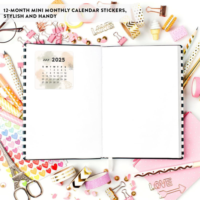 Minimal floral abstrait 2025 calendrier calendrier mois étiquettes par paquet de 40