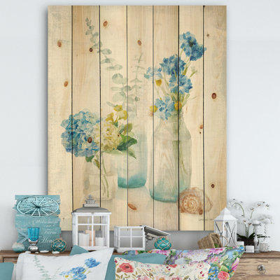 Cottage Florals III - Farmhouse Print on Natural Pine Wood