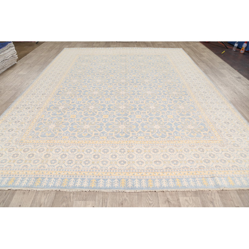 Tapis décoratif en laine noué à la main de conception unique New Age Khobrun/Ivoire 8 pi 10 po en laine