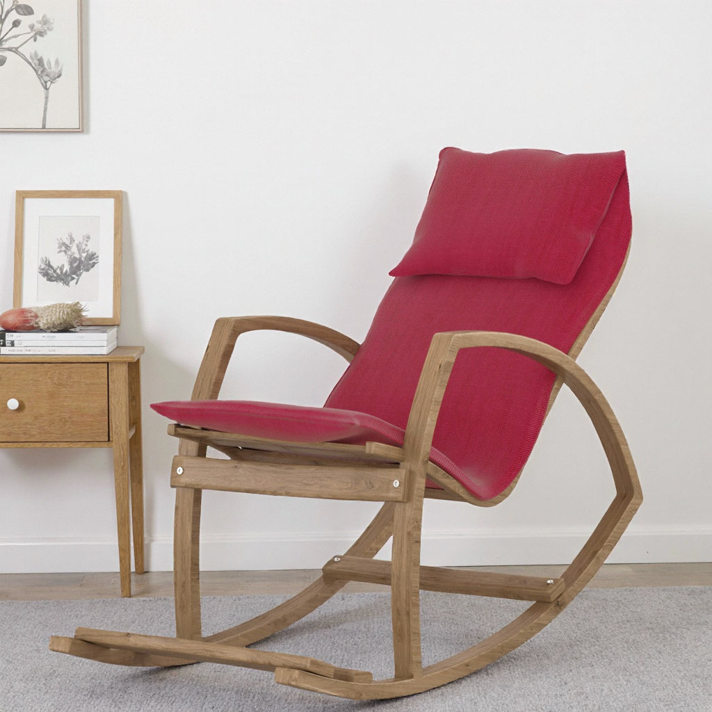 George Oliver Modern Red Solid Wood Rocking Chair with High Back Plush ...