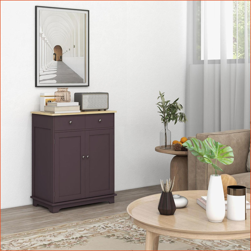 Cabinets, Modern Kitchen Storage with Solid Wood Top, 2 Drawers, Doors &amp; Adjustable Shelf | Walnut Brown | Dining Room