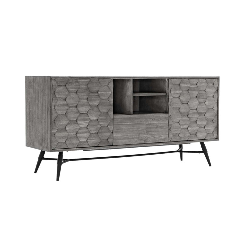 Buffet Makena en bois d'acacia avec un design en nid d'abeille unique et des solutions de rangement multifonctionnelles