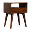 Table de chevet moderne en bois de châtaignier, 1 tiroir, 1 fente ouverte, pieds nordiques