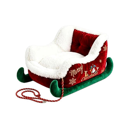 Décorations de Noël, traîneau de Noël, lit pour animaux de compagnie, peluches douces, canapé de couchage pour chiens et chats, nids chauds pour animaux de compagnie pendant les fêtes, coussin décoratif de Noël pour petits animaux de compagnie