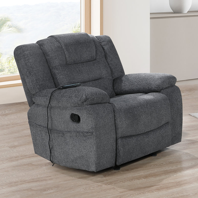 Hynes Chenille Glider Recliner, Dark Gray, Manual - Handle / Lever