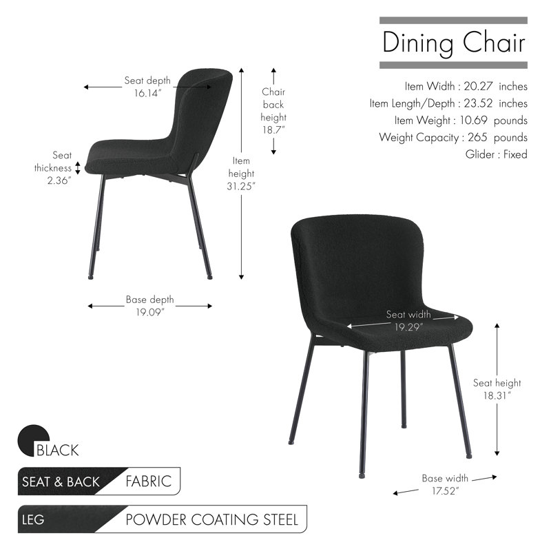 Ravn Fabric Dining Chairs with Steel Legs, Black