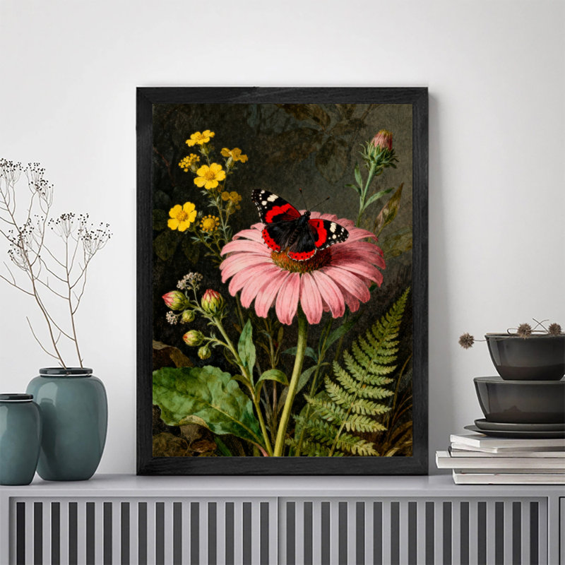 «Black», encadré noir, cueillette de fleurs, art mural, impressions de style rétro, H 25 po x l 17 po