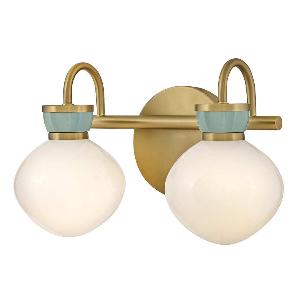 Lucy 2-Light Schoolhouse Bath Vanity Fixture with Cased Opal Glass, Bronze