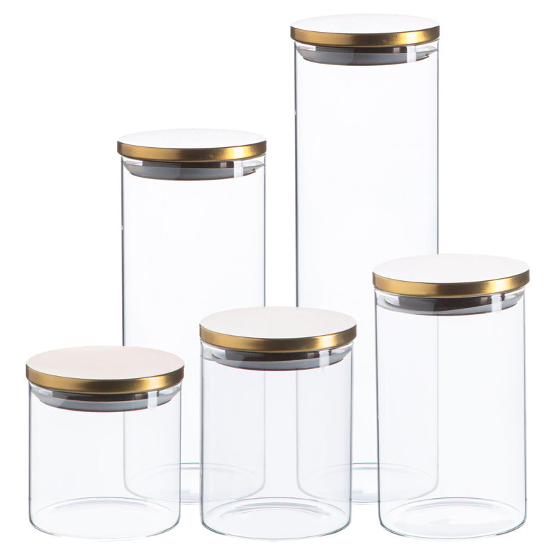 Argon Tableware Scandi Storage Jars with Metallic Lids, Gold