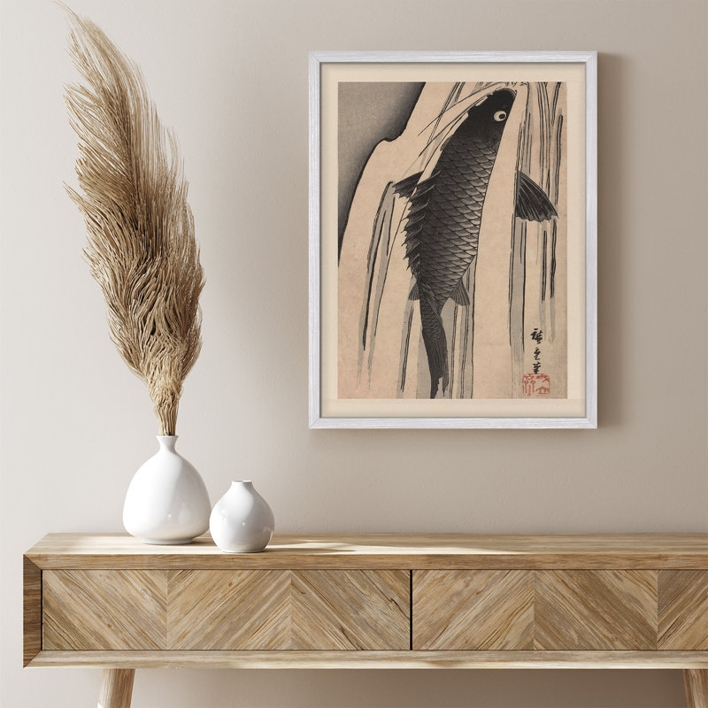 "Carpe sautant par-dessus les vagues", H 14 po x l 11 po, Blanc