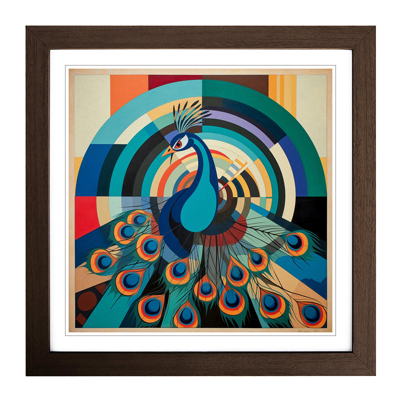 Peacock Constructivism No.4 - Framed Print, Walnut