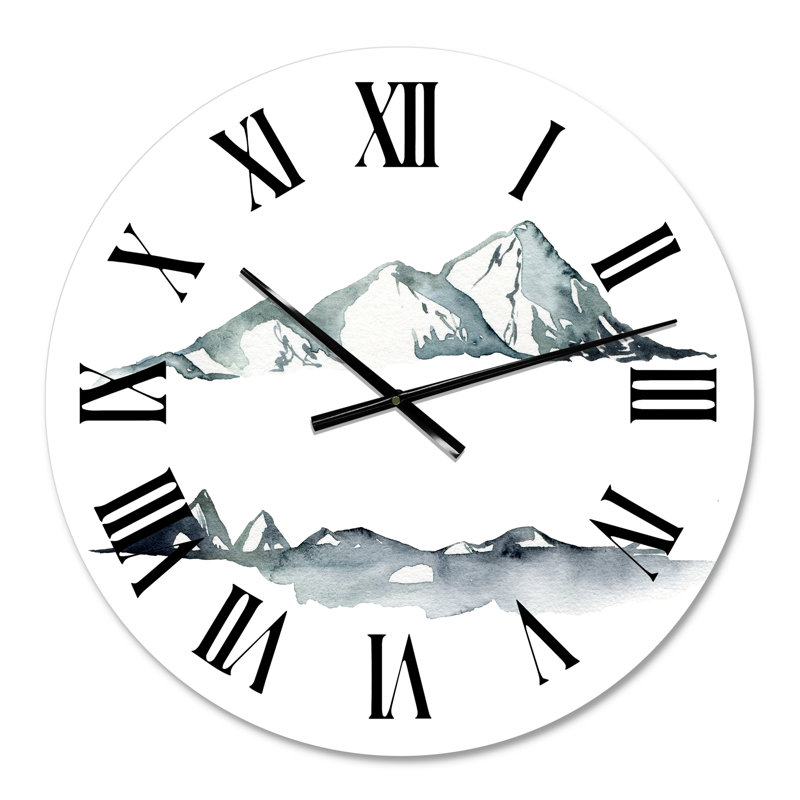 Horloge murale moderne paysage minimaliste des montagnes bleu foncé, Petit