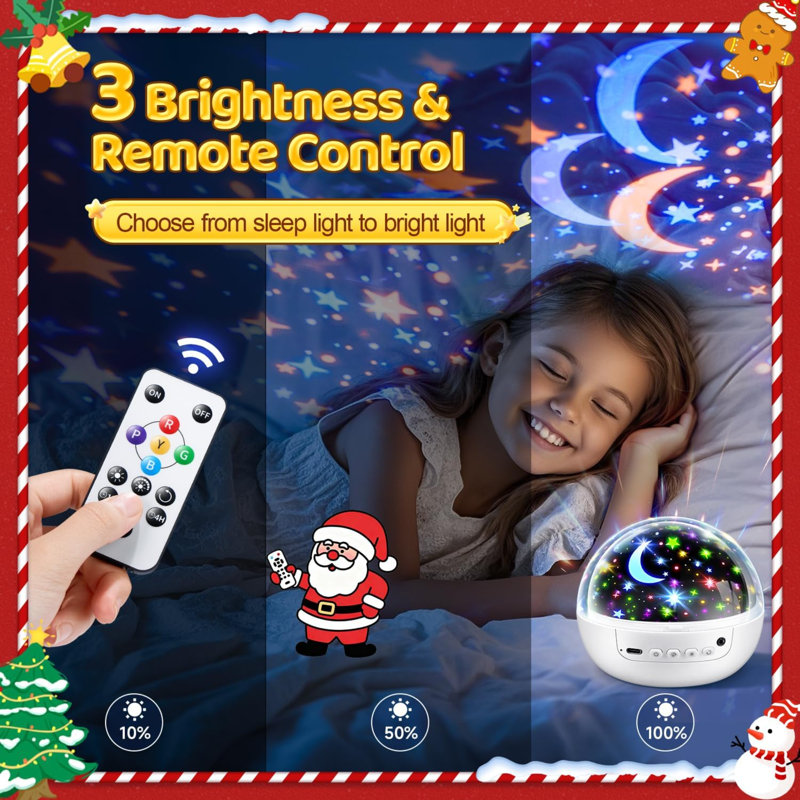 Décoration pour garçon, 93 lumières + 3 films pour tout-petits, télécommande + à intensité variable + veilleuse à 360 ° pour la chambre de bébé, jouets de nuit étoilée, projecteur de lune (blanc)