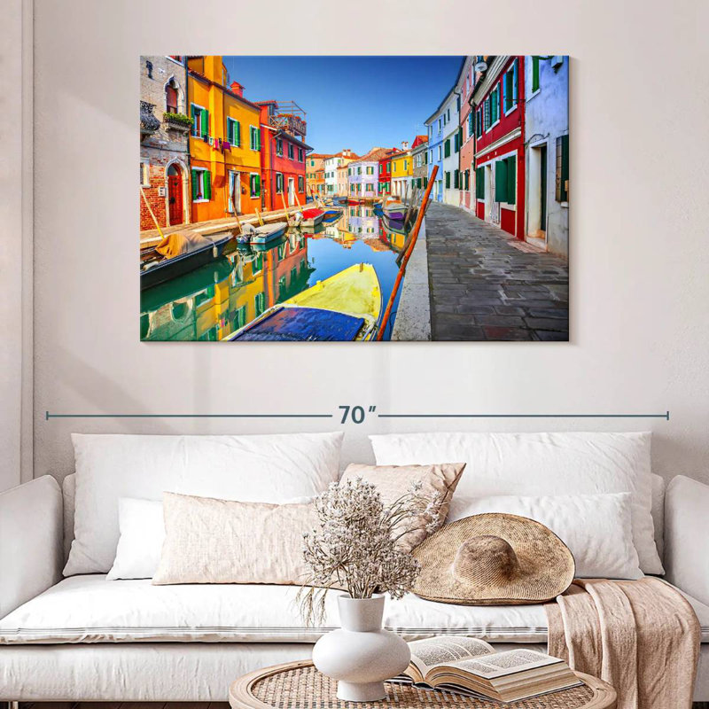 Bateaux Mehar et maisons à Burano, H 32 po x l 48 po