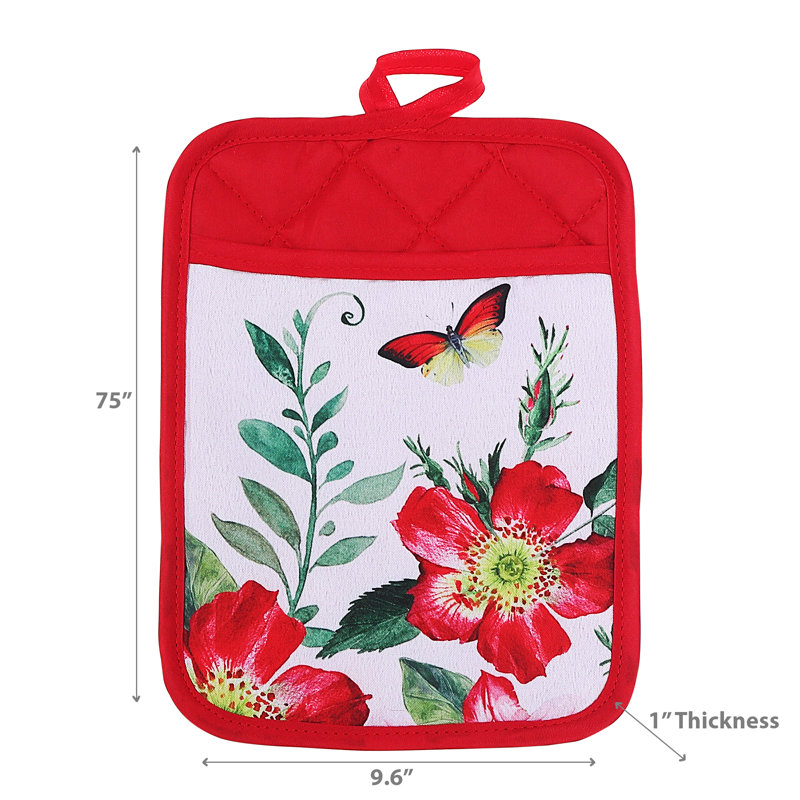 Ensemble de 6 poignées décoratives avec pochette florale rouge