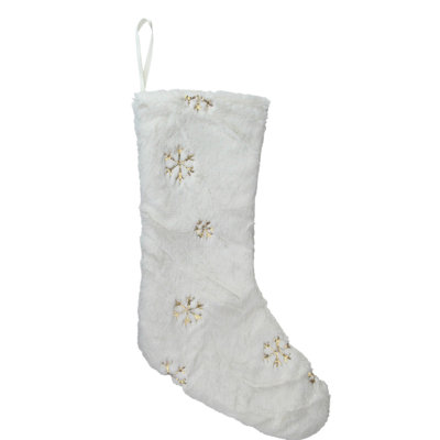 Bas de Noël en fausse fourrure blanche 18 "avec paillettes dorées à paillettes