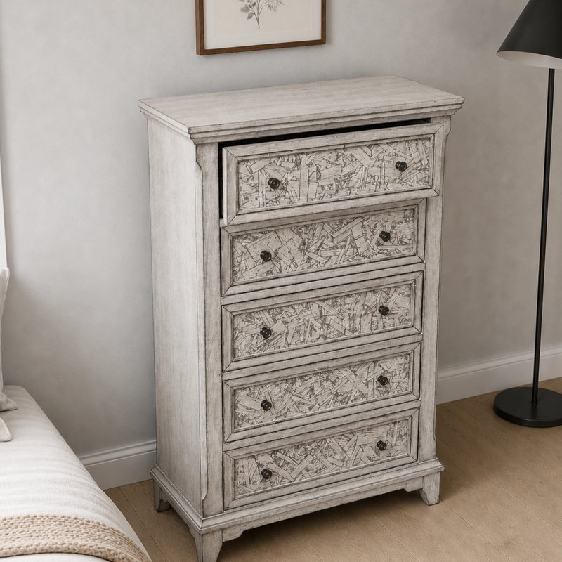 Commode à 5 tiroirs H 51,38 po, Blanc