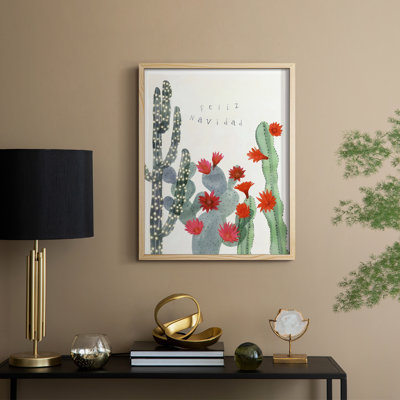 «Desert Christmas Cactus II», reproduction encadrée - bois massif
